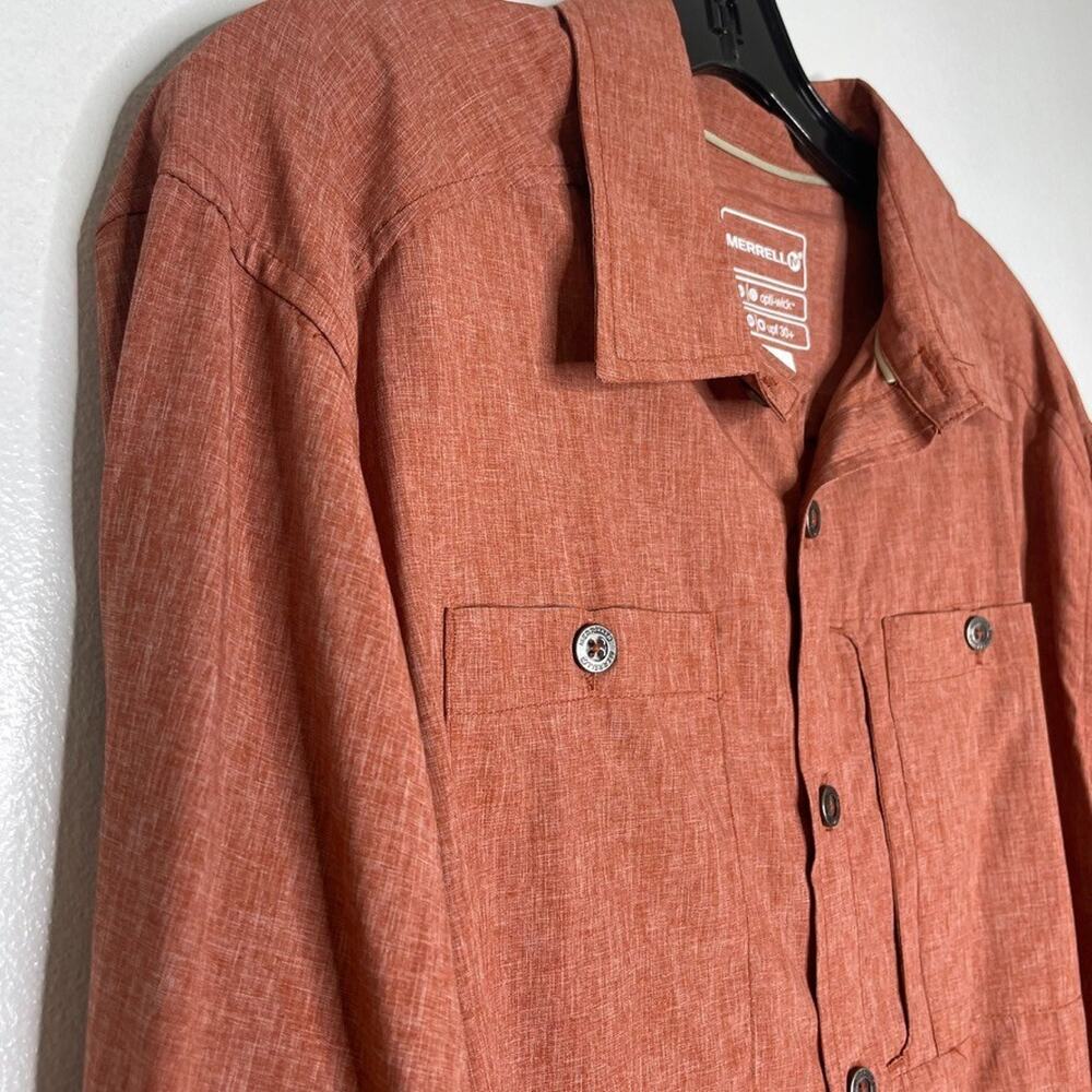 Merrell Shirt M Burnt Orange Opti-Wick UPF 30 Roll Tab Long Sleeve Outdoor Men's